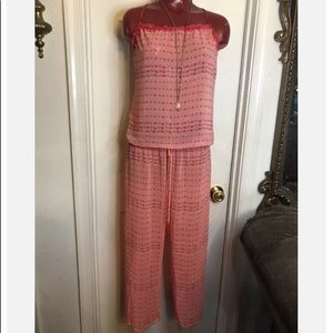 JOSIE NATORI Intimates 2 pc. Pajamas Cami Cropped Pants Sheer Floral- SMALL S